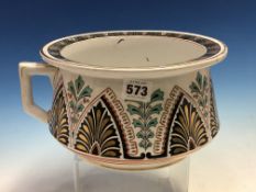 A VICTORIAN MAJOLICA CHAMBER POT, POSSIBLY MINTON AND THE DESIGN ATTRIBUTED TO CHRISTOPHER DRESSER