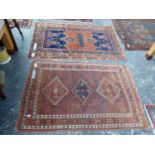 AN ANTIQUE PERSIAN AFSHAR RUG, 181 x 124cms TOGETHER WITH AN UNUSUAL ANTIQUE TRIBAL RUG, 191 x