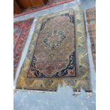 AN ANTIQUE PERSIAN KASHAN RUG, 216 x 132cms TOGETHER WITH AN ANTIQUE CAUCASIAN SHIRIVAN RUG, 176 x