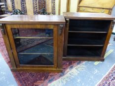 TWO ROSEWOOD BOOKCASES, EACH WITH THREE SHELVES AND WITH SCROLL BRACKETS UNDER EACH