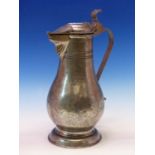 A LATE 18th/EARLY19th CENTURY PEWTER BALUSTER FLAGON, THE HINGED LID WITH A HEART SHAPE COVERING THE
