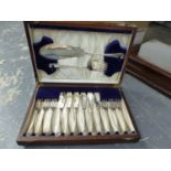 A CASE SET OF FISH KNIVES AND FORKS, A PART CASED CANTEEN OF CUTLERY, GLASSWARE ETC