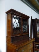A 19th C. MAHOGANY SECRETAIRE BOOKCASE, THE TOP WITH ASTRAGAL GLAZED DOORS ABOVE A TAMBOUR COVERED