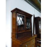 A 19th C. MAHOGANY SECRETAIRE BOOKCASE, THE TOP WITH ASTRAGAL GLAZED DOORS ABOVE A TAMBOUR COVERED