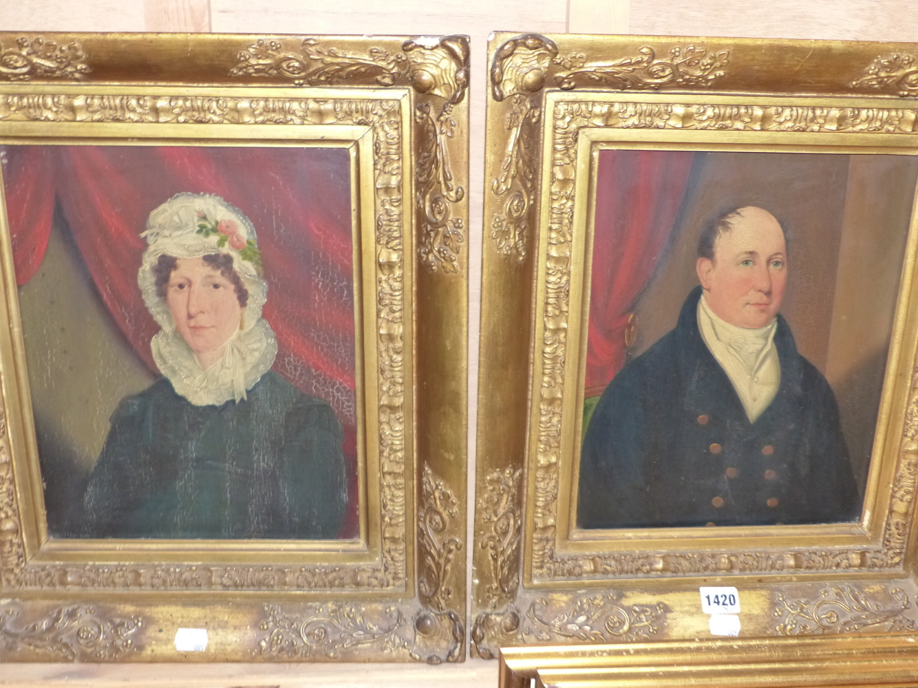 EARLY 19th CENTURY ENGLISH SCHOOL. A PAIR OF PORTRAITS, OIL ON PANEL, ORIGINAL GILT FRAMES. 35 x - Image 8 of 11