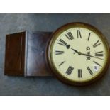 A MAHOGANY DROP DIAL GREAT WESTERN RAILWAY CLOCK WITH FUSEE DRIVE, THE PAINTED DIAL. Dia. 37cms x