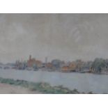 EARLY 20th CENTURY ENGLISH SCHOOL. VIEW OF KINGSTON ON THAMES, MONOGRAMMED, WATERCOLOUR. 26 x 38cms