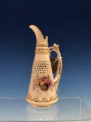 A ROYAL WORCESTER EWER, DATE CODE FOR 1901/2, PAINTED BY ERNEST PHILLIPS WITH A BASKET OF ROSES