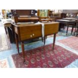 A MAHOGANY AND ROSEWOOD BANDED PEMBROKE TABLE ON TURNED LEGS.