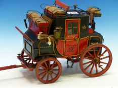 A VINTAGE SCRATCH BUILT VICTORIAN LONDON BIRMINGHAM CARRIAGE. LENGTH INCLUDING DRAW BAR 46cms.