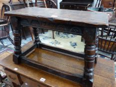 THREE VARIOUS 19th C. OAK JOINT STOOLS, THE SMALLER TWO WITH BALUSTER LEGS, THE LARGEST WITH