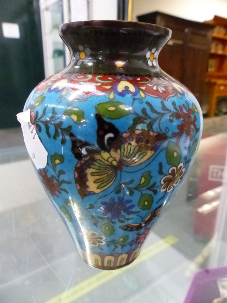 TWO CLOISONNE VASES AND A LUSTRE GLASS VASE - Image 6 of 16
