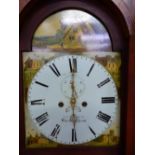 G COATES BIRMINGHAM, AN EARLY 19th. C. INLAID OAK LONG CASED CLOCK, THE DIAL PAINTED WITH