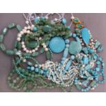 A QUANTITY OF TURQUOISE AND GREEN AVENTURINE JEWELLERY