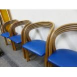 A SET OF SIX 20th C. BENTWOOD ELBOW CHAIRS, THE FOUR CURVED BARS FORMING THE CURVED BACKS AND ARMS