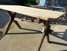 GOOD QUALITY X FRAMED TABLE, STAMPED HURST. LENGTH 1450mm WIDTH 790mm HEIGHT 750mm