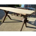 GOOD QUALITY X FRAMED TABLE, STAMPED HURST. LENGTH 1450mm WIDTH 790mm HEIGHT 750mm