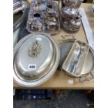 A QUANTITY SILVER PLATED AND EPNS TO INCLUDE TEA AND COFFEE POT, TUREENS ETC