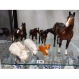 FOUR BESWICK HORSES, TWO PIGS AND A CORGI