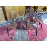FIVE ANTIQUE WHEEL BACKED WINDSOR CHAIRS TOGETHER WITH A WINDSOR CHAIR WITH A WHEEL BACK SPLAT FL