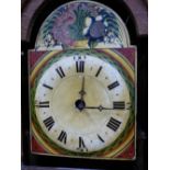 A 19th C. FRENCH OAK LONG CASED 30 HOUR CLOCK, THE DIAL PAINTED WITH FLOWERS IN THE ARCH, THE