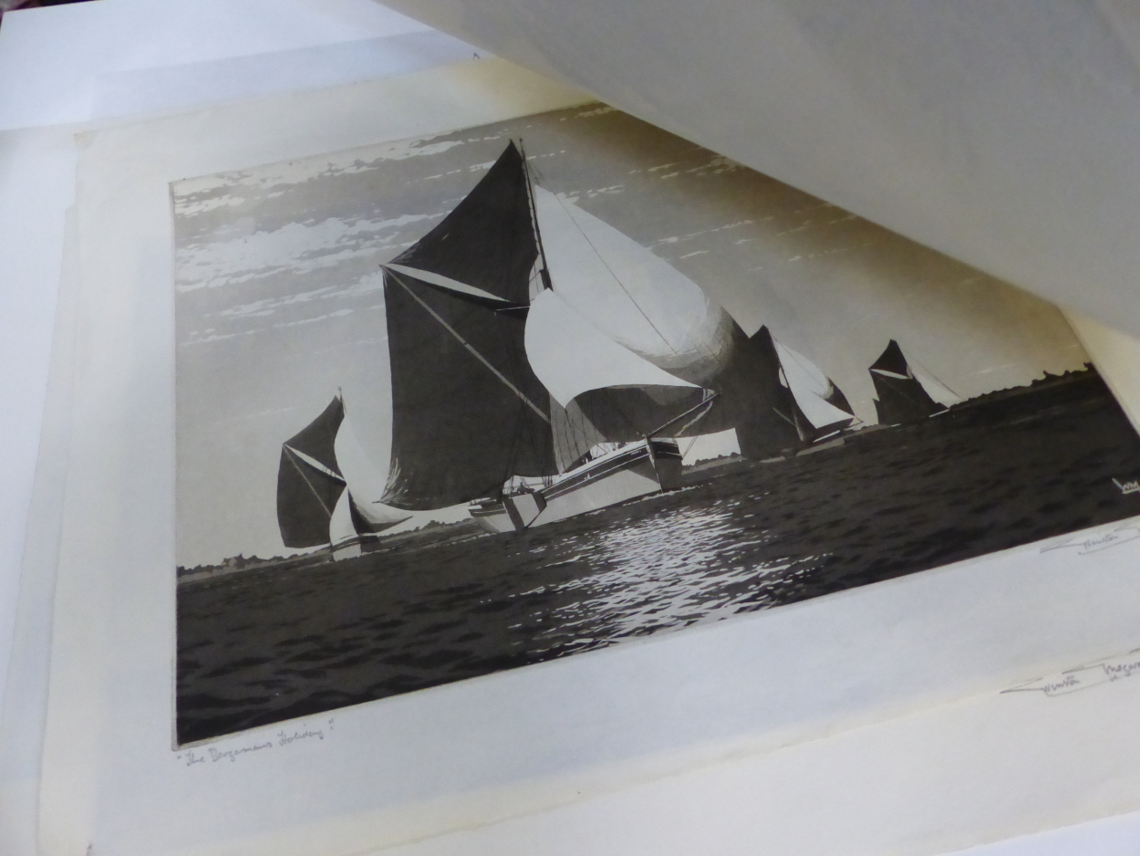 A GROUP OF ANTIQUE AND LATER PRINTS OF MARINE SUBJECTS. BY VARIOUS HANDS, SOME PENCIL SIGNED, - Image 3 of 10