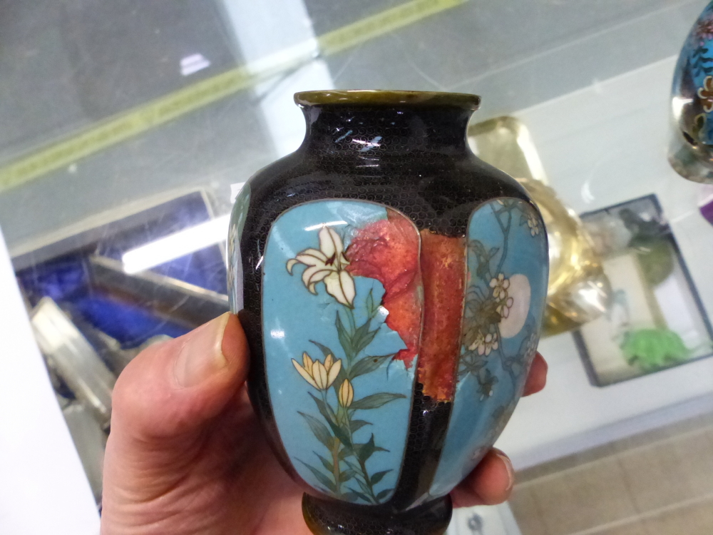 TWO CLOISONNE VASES AND A LUSTRE GLASS VASE - Image 16 of 16
