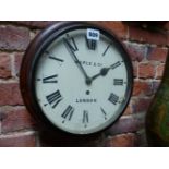 A MAPLE & CO. MAHOGANY FRAMED WALL CLOCK WITH PAINTED DIAL. Dia. 30cms.