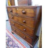 A LATE GEORGIAN MAHOGANY CHEST OF TWO SHORT AND THREE GRADED LONG DRAWERS ON BRACKET FEET. W 115 x
