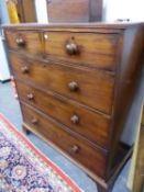 A LATE GEORGIAN MAHOGANY CHEST OF TWO SHORT AND THREE GRADED LONG DRAWERS ON BRACKET FEET. W 115 x