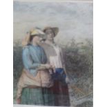 FOUR GILT FRAMED HAND COLOURED PRINTS OF VICTORIAN FIGURAL SUBJECTS. SIZES VARY (4)