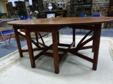 A VERY RARE HAND MADE ARTS AND CRAFTS GORDON RUSSELL 443 DESIGN OAK OVAL FLAP TOP TABLE OPENING ON A