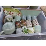 A LARGE QUANTITY OF PLANTERS, METAL JUGS AND TROUGHS, DECORATIVE MUGS AND HOMEWARES, TO INCLUDE ROYA