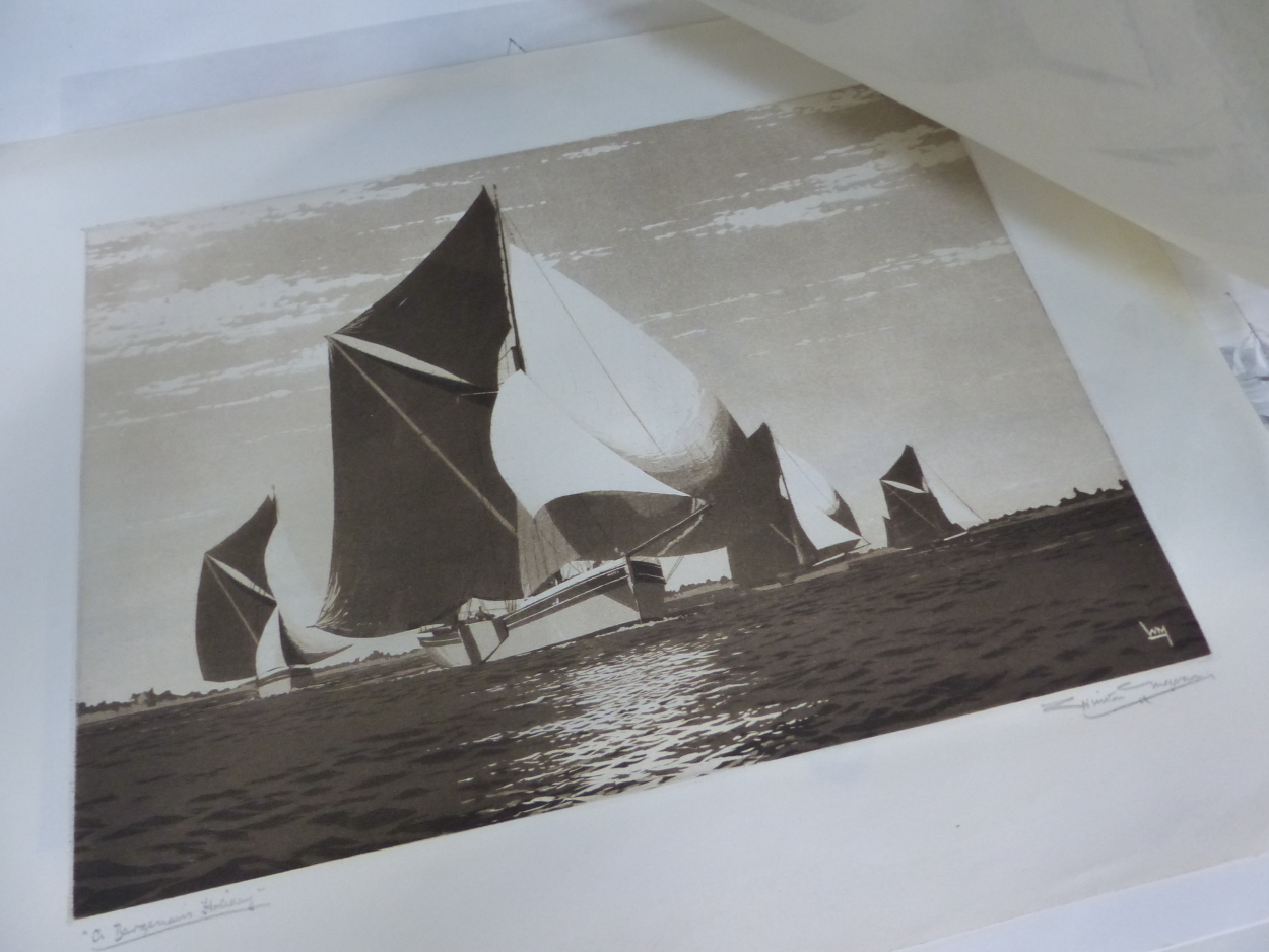 A GROUP OF ANTIQUE AND LATER PRINTS OF MARINE SUBJECTS. BY VARIOUS HANDS, SOME PENCIL SIGNED, - Image 6 of 10