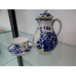 A ANTIQUE FIRST PERIOD WORCESTER SPARROW BEAK JUG TOGETHER WITH A SMALL MEISSEN CUP AND SAUCER