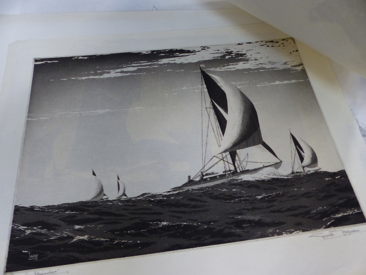 A GROUP OF ANTIQUE AND LATER PRINTS OF MARINE SUBJECTS. BY VARIOUS HANDS, SOME PENCIL SIGNED, - Image 4 of 10