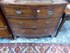 A SMALL 19th CENTURY MAHOGANY BOW FRONT CHEST OF DRAWERS.