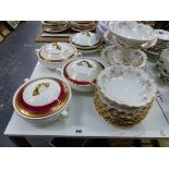A FRENCH PORCELAIN DESSERT SET, FOUR VARIOUS TUREENS, AND A LARGE VICTORIAN LIDDED SOUP TUREEN.