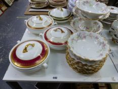 A FRENCH PORCELAIN DESSERT SET, FOUR VARIOUS TUREENS, AND A LARGE VICTORIAN LIDDED SOUP TUREEN.