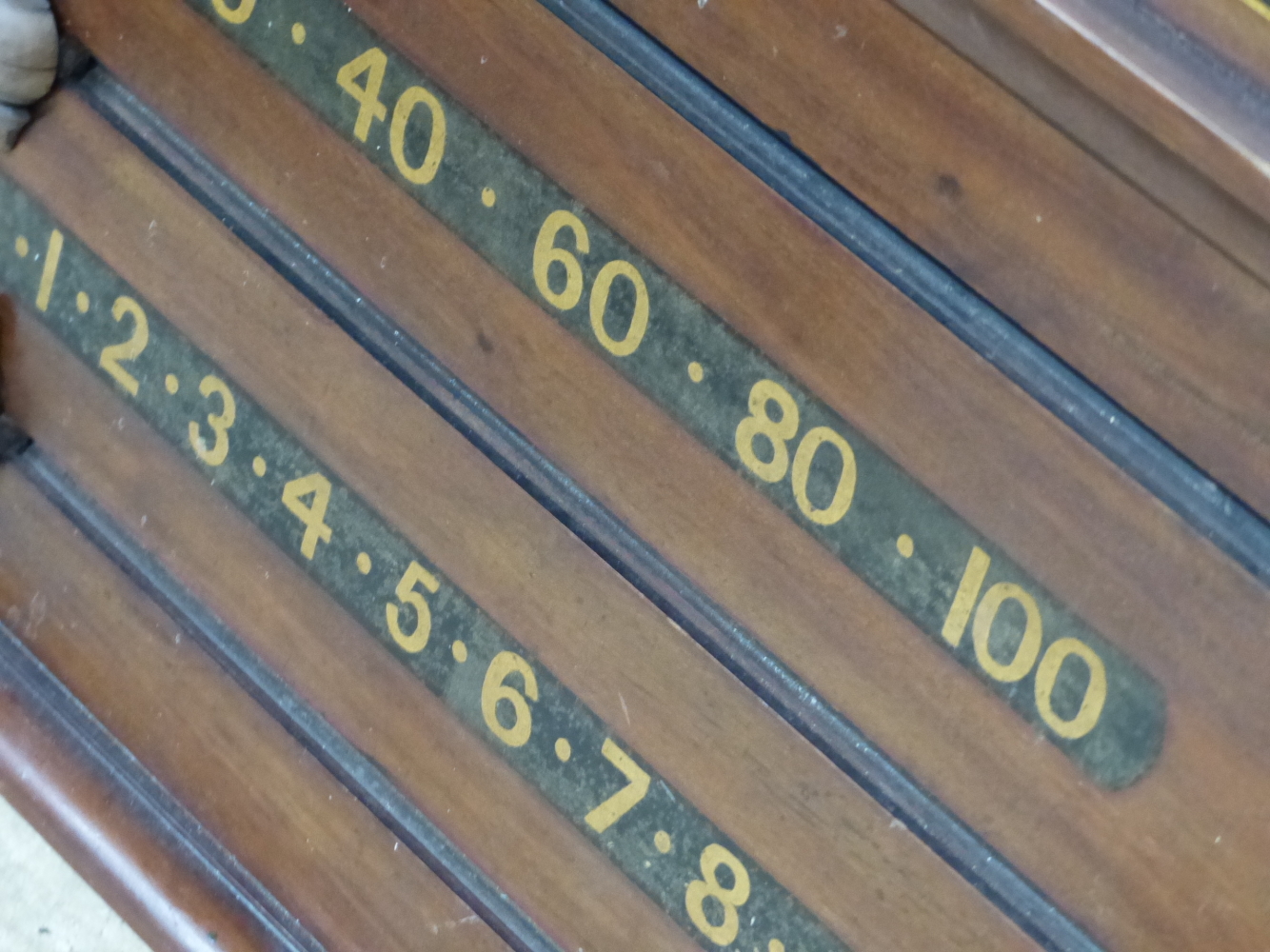 AN ANTIQUE MAHOGANY BILLIARD SCORE BOARD, BY STEVENS AND SONS, 50 x 98cms - Image 5 of 14