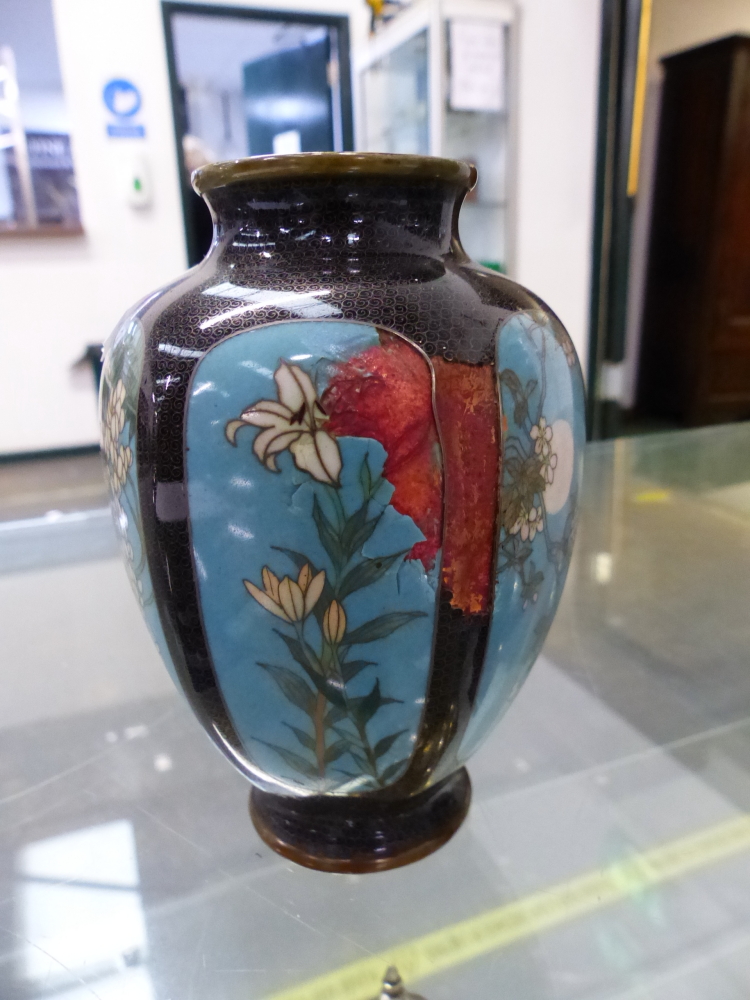TWO CLOISONNE VASES AND A LUSTRE GLASS VASE - Image 12 of 16