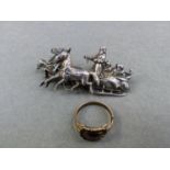 A ANTIQUE RING AND A CONTINENTAL SILVER BROOCH