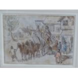 ENGLISH SCHOOL,THE DEPARTURE A COACHING SCENE IN THE MANNER OF ROWLANDSON. WATERCOLOUR 16 x 22cms