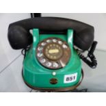 A VINTAGE FRENCH GREEN TELEPHONE.