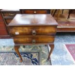 A MAHOGANY TWO DRAWER BEDSIDE TABLE, TOGETHER WITH A 19TH CENTURY DROP LEAF PEMBROKE TABLE.