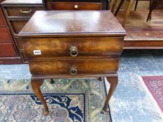 A MAHOGANY TWO DRAWER BEDSIDE TABLE, TOGETHER WITH A 19TH CENTURY DROP LEAF PEMBROKE TABLE.