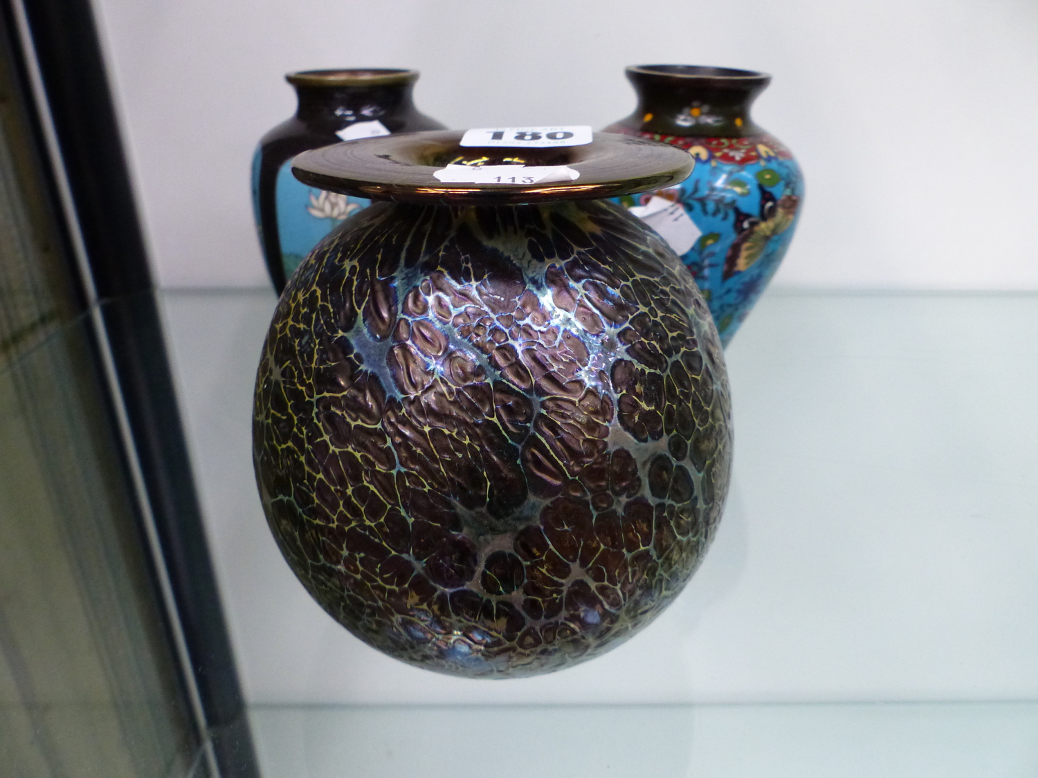 TWO CLOISONNE VASES AND A LUSTRE GLASS VASE - Image 2 of 16