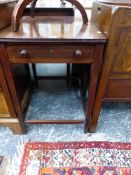 A SMALL MAHOGANY SIDE TABLE WITH SINGLE DRAWER.
