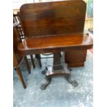 A WILLIAM IV ROSEWOOD FOLD OVER TEA TABLE.