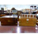 AN EASTERN SANDLEWOOD AND INLAID GLOVE BOX, A VICTORIAN WRITING BOX, AND ONE OTHER WITH VACANT